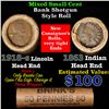 Image 1 : Mixed small cents 1c orig shotgun roll, 1918-s Wheat Cent, 1863 Indian Cent other end, Brinks Wrappe