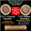 Image 1 : Mixed small cents 1c orig shotgun roll, 1917-d Wheat Cent, 1863 Indian Cent other end, Brinks Wrappe