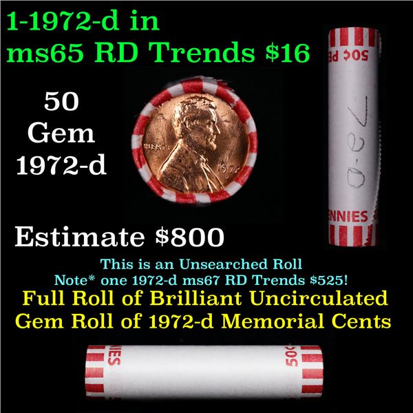 Shotgun Lincoln 1c roll, 1972-d 50 pcs Bank Wrapper.