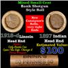 Image 1 : Mixed small cents 1c orig shotgun roll, 1918-d Wheat Cent, 1897 Indian Cent other end, Brinks Wrappe