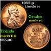 Image 1 : 1955-p Lincoln Cent 1c Grades Gem+ Unc RD