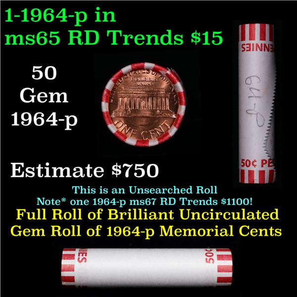 Shotgun Lincoln 1c roll, 1964-p 50 pcs Bank Wrapper.