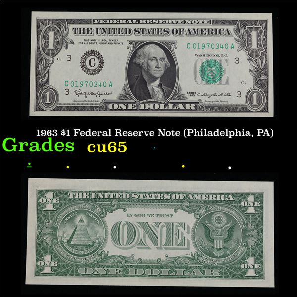 1963 $1 Federal Reserve Note (Philadelphia, PA) Grades Gem CU