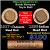 Image 1 : Mixed small cents 1c orig shotgun roll, 1917-d Wheat Cent, 1896 Indian Cent other end, Brinks Wrappe