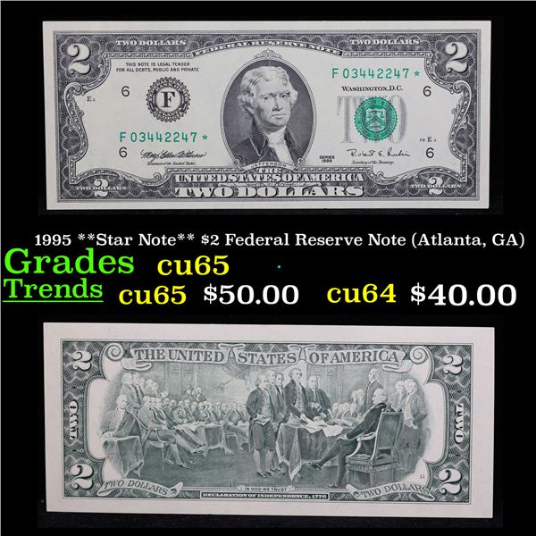 1995 **Star Note** $2 Federal Reserve Note (Atlanta, GA) Grades Gem CU