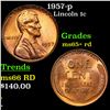 Image 1 : 1957-p Lincoln Cent 1c Grades Gem+ Unc RD