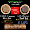 Image 1 : Mixed small cents 1c orig shotgun roll, 1918-d Wheat Cent, 1863 Indian Cent other end, Brinks Wrappe