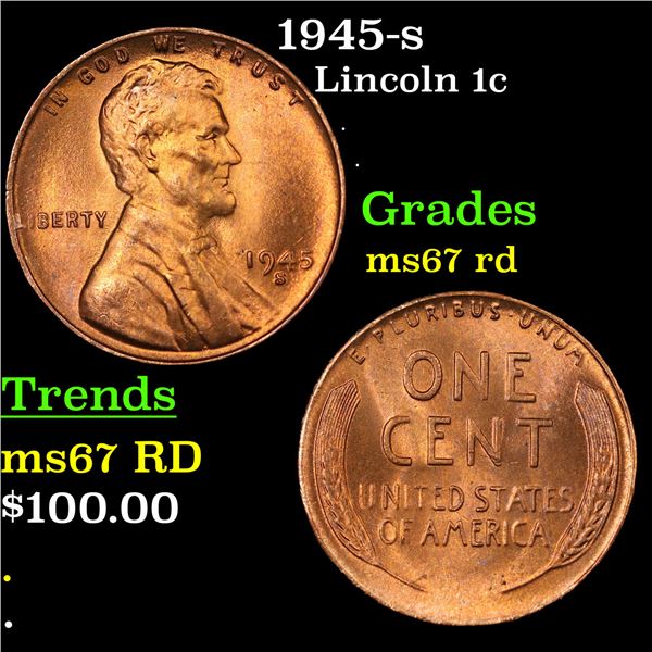 1945-s Lincoln Cent 1c Grades GEM++ Unc RD