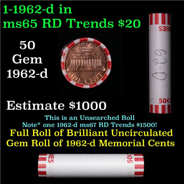 Shotgun Lincoln 1c roll, 1962-d 50 pcs Bank Wrapper.