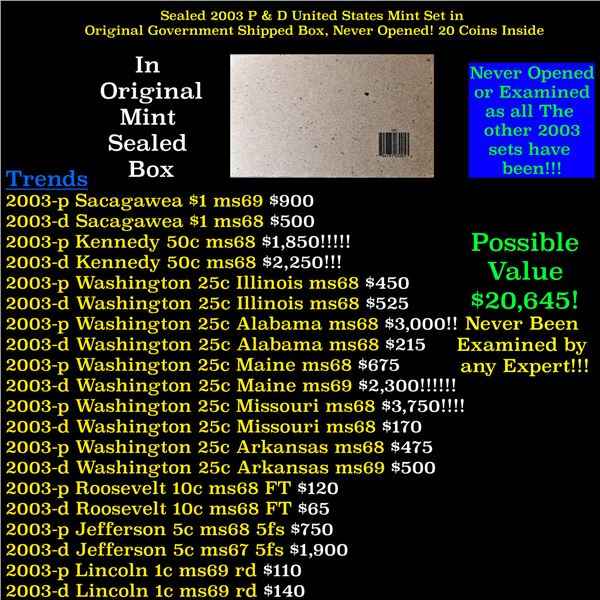 Sealed 2003 United States Mint Set in Original Government Shipped Box, Never Opened! 20 Coins Inside
