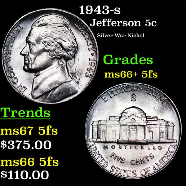 1943-s Jefferson Nickel 5c Grades GEM++ 5fs