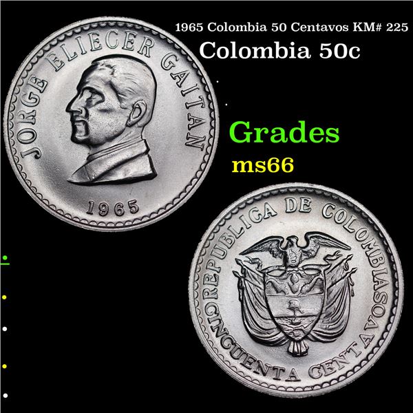 1965 Colombia 50 Centavos KM# 225 Grades GEM+ Unc
