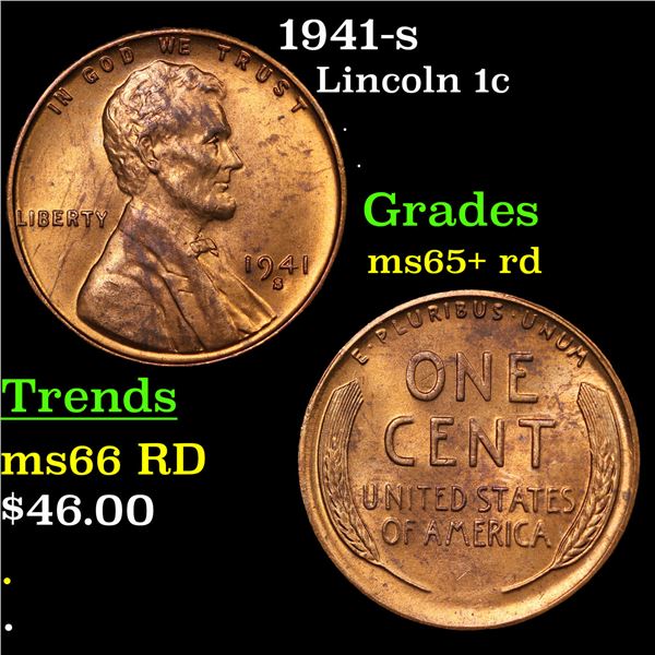 1941-s Lincoln Cent 1c Grades Gem+ Unc RD