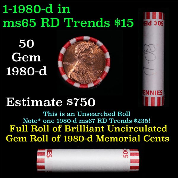 Shotgun Lincoln 1c roll, 1980-d 50 pcs Bank Wrapper.