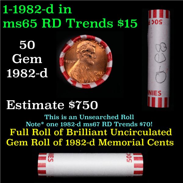 Shotgun Lincoln 1c roll, 1982-d 50 pcs Bank Wrapper.