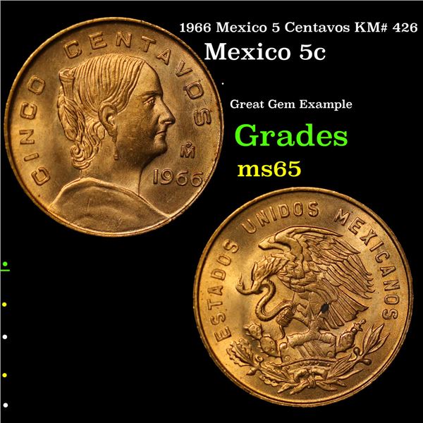 1966 Mexico 5 Centavos KM# 426 Grades GEM Unc