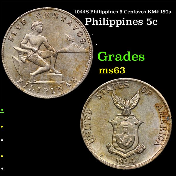 1944S Philippines 5 Centavos KM# 180a Grades Select Unc