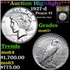 Image 1 : ***Auction Highlight*** 1927-d Peace Dollar $1 Grades Select+ Unc By USCG (fc)