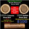 Image 1 : Mixed small cents 1c orig shotgun roll, 1919-s Wheat Cent, 1898 Indian Cent other end, Brinks Wrappe