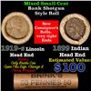 Image 1 : Mixed small cents 1c orig shotgun roll, 1919-s Wheat Cent, 1899 Indian Cent other end, Brinks Wrappe