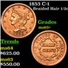 Image 1 : 1853 Braided Hair Half Cent C-1 1/2c Grades Select+ Unc By SEGS