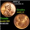 Image 1 : 1957-p Lincoln Cent 1c Grades GEM+ Unc RD
