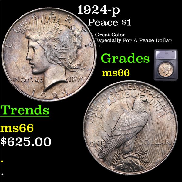 1924-p Peace Dollar $1 Graded ms66 By SEGS