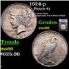 Image 1 : 1924-p Peace Dollar $1 Graded ms66 By SEGS