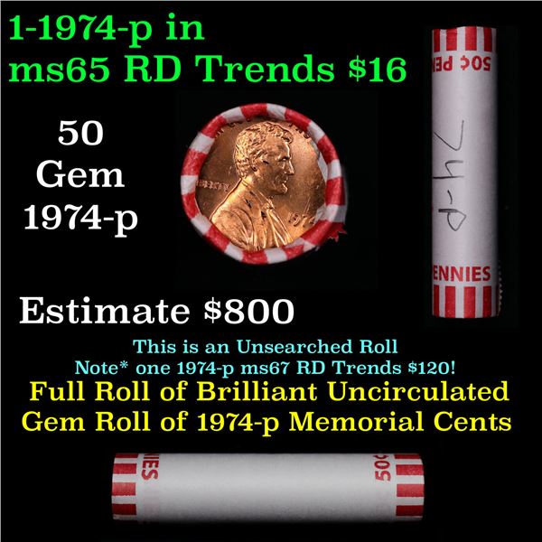 Shotgun Lincoln 1c roll, 1974-p 50 pcs Bank Wrapper.
