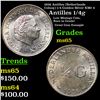 Image 1 : 1956 Antilles (Netherlands Colony) 1/4 Gulden Silver KM# 4 Grades GEM Unc