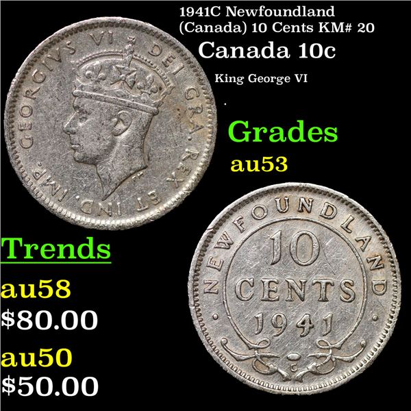 1941C Newfoundland (Canada) 10 Cents KM# 20 Grades Select AU
