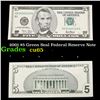 Image 1 : 2001 $5 Green Seal Federal Reserve Note Grades Gem CU