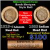 Image 1 : Mixed small cents 1c orig shotgun roll, 1919-s Wheat Cent, 1863 Indian Cent other end, Brinks Wrappe