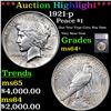 Image 1 : ***Auction Highlight*** 1921-p Peace Dollar $1 Grades Choice+ Unc By SEGS (fc)
