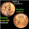 Image 1 : 1957-p Lincoln Cent 1c Grades GEM+ Unc RD