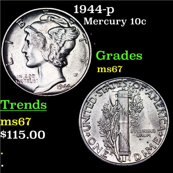 1944-p Mercury Dime 10c Grades GEM++ Unc