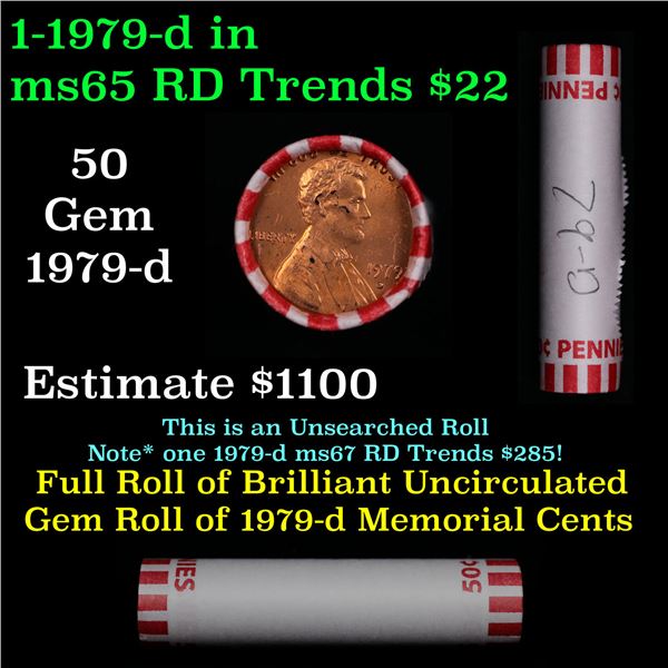 Shotgun Lincoln 1c roll, 1979-d 50 pcs Bank Wrapper.