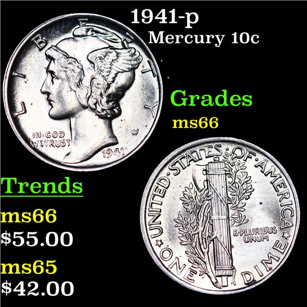 1941-p Mercury Dime 10c Grades GEM+ Unc