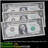 Image 1 : 3x Consecutive 1974 $1 Federal Reserve Notes (Philadelphia, PA), All CU Grades CU