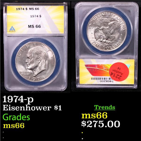 ANACS 1974-p Eisenhower Dollar $1 Graded ms66 By ANACS