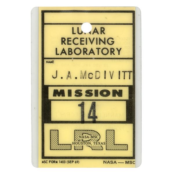 Jim McDivitt's Apollo 14 Lunar Receiving Laboratory Badge