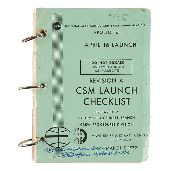 Fred Haise's Training-Used Apollo 16 CSM Launch Checklist