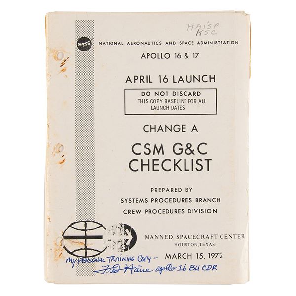 Fred Haise's Training-Used Apollo 16 CSM G&C Checklist