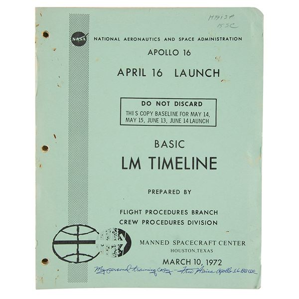 Fred Haise's Training-Used Apollo 16 LM Timeline Book