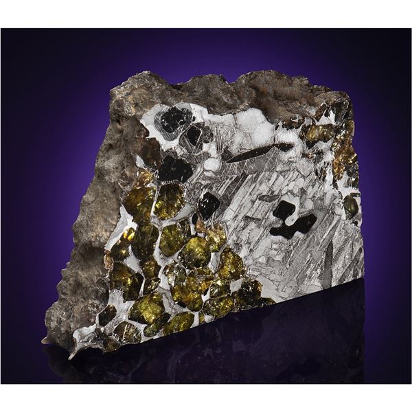 Seymchan Pallasite Meteorite Slab with Edge Exterior