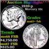 Image 1 : ***Auction Highlight*** 1939-p Mercury Dime 10c Graded GEM++ FSB BY USCG (fc)