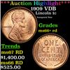 Image 1 : ***Auction Highlight*** 1909 VDB Lincoln Cent 1c Graded ms66+ rd By SEGS (fc)