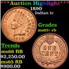 Image 1 : ***Auction Highlight*** 1890 Indian Cent 1c Graded ms65+ rb By SEGS (fc)