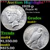 Image 1 : ***Auction Highlight*** 1928-p Peace Dollar $1 Grades Select+ Unc By USCG (fc)