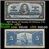 Image 1 : 1937 Bank of Canada $5 (Ottawa, CA) Grades vf+